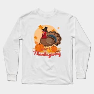 happy thanksgiving pilgrim turkey Long Sleeve T-Shirt